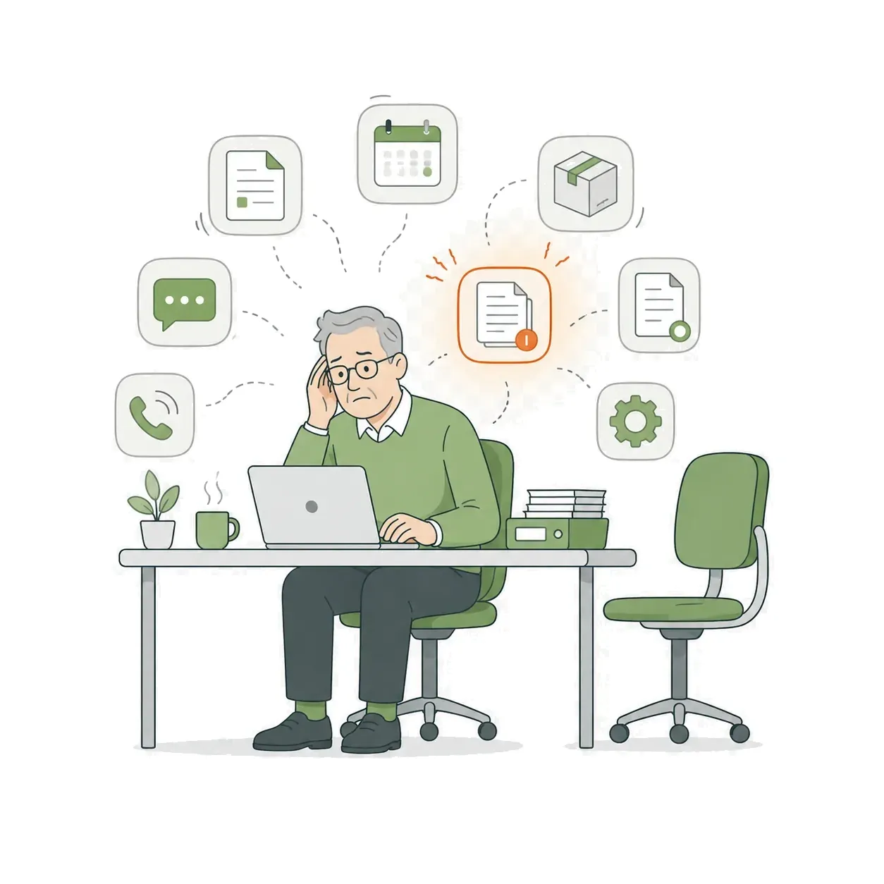 一人で多くの業務を抱える小規模事業者のイラスト