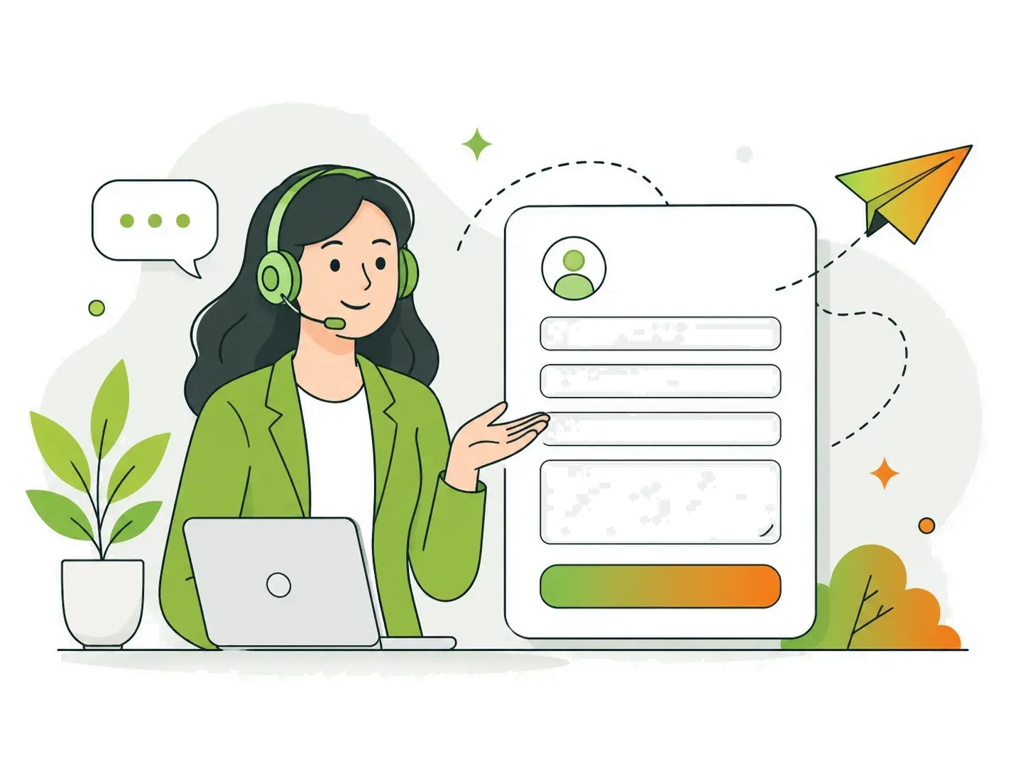 問い合わせフォームと案内スタッフのイラスト